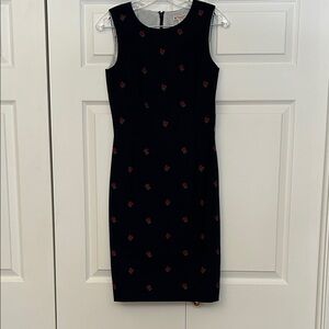 Brooks Brothers Red Fleece Nazy Sheath Dress with Embroidered Red Roses